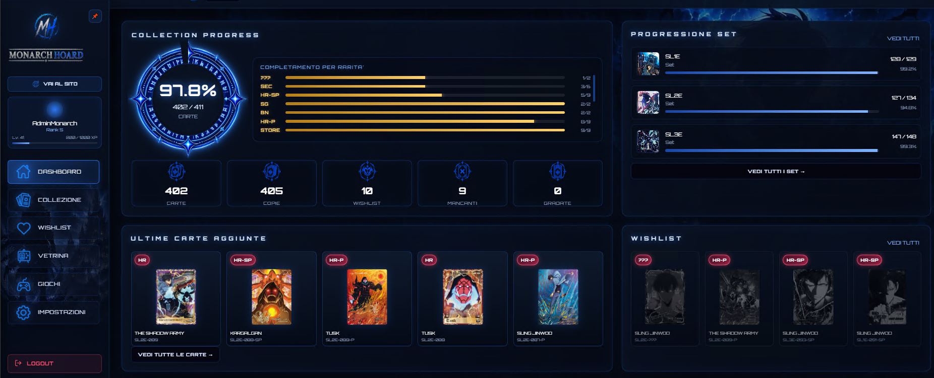 Screenshot of the Monarch Hoard app showing the collection list